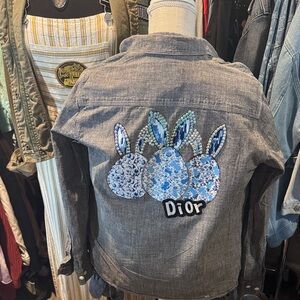 Gray shirt with Bunny accents with rhinestones